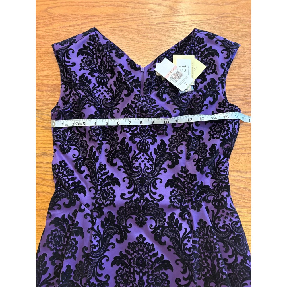 ECI NY Women Purple Black Damask Velvet Sheath Dress 10 Gothic Victorian NWT - Picture 7 of 11